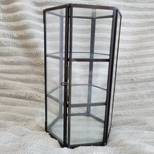 Glass Hexagonal Display Cabinet in Black Frame